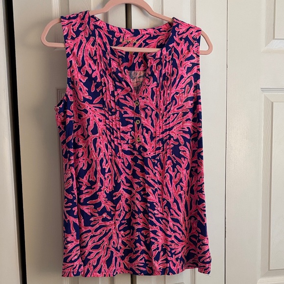Lilly Pulitzer Pink Coral Reef Print Sleeveless Blouse Size Large - Picture 2 of 5
